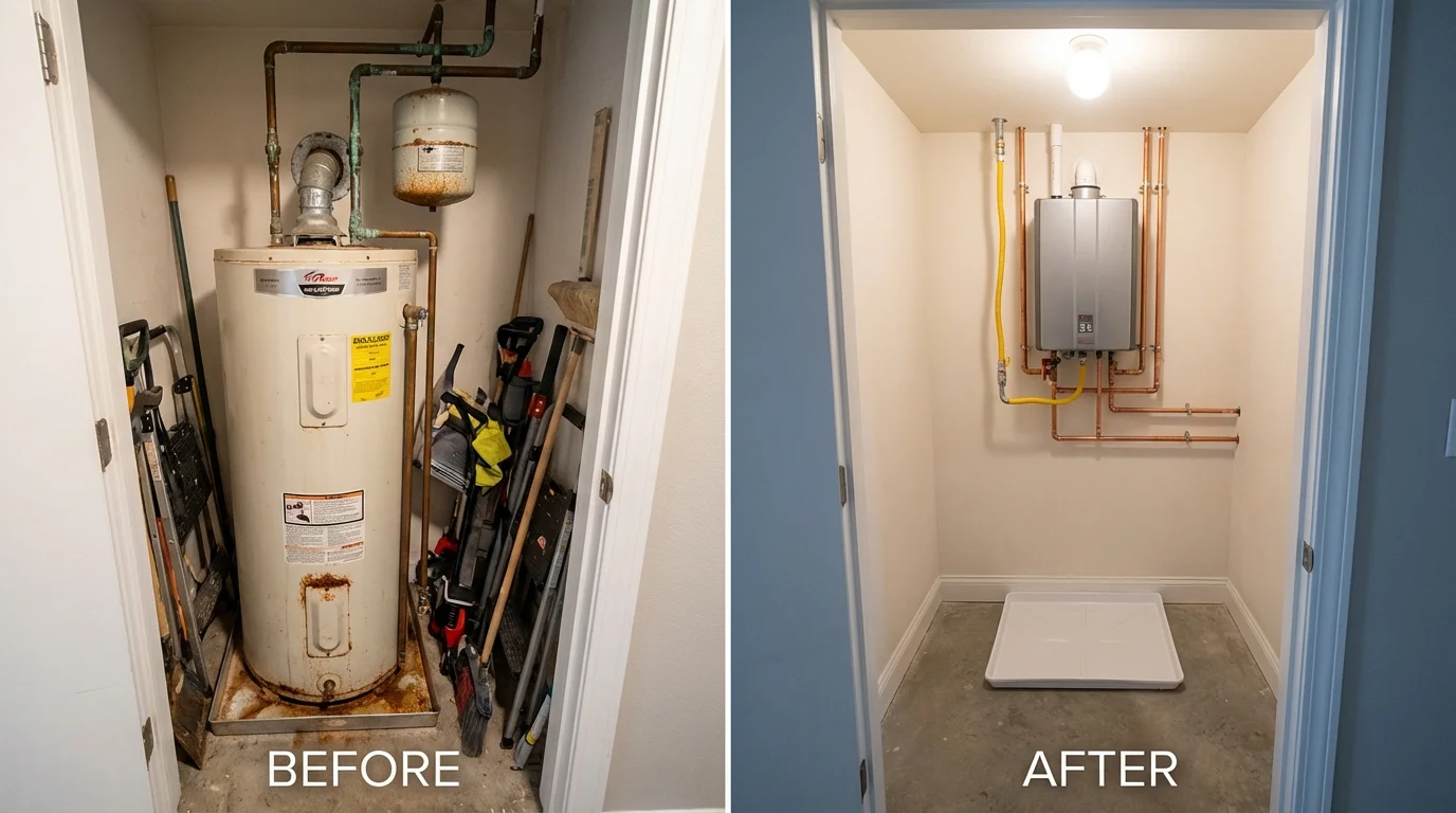 Tank water heater versus wall-mounted tankless unit comparison for Elmont, NY homeowners