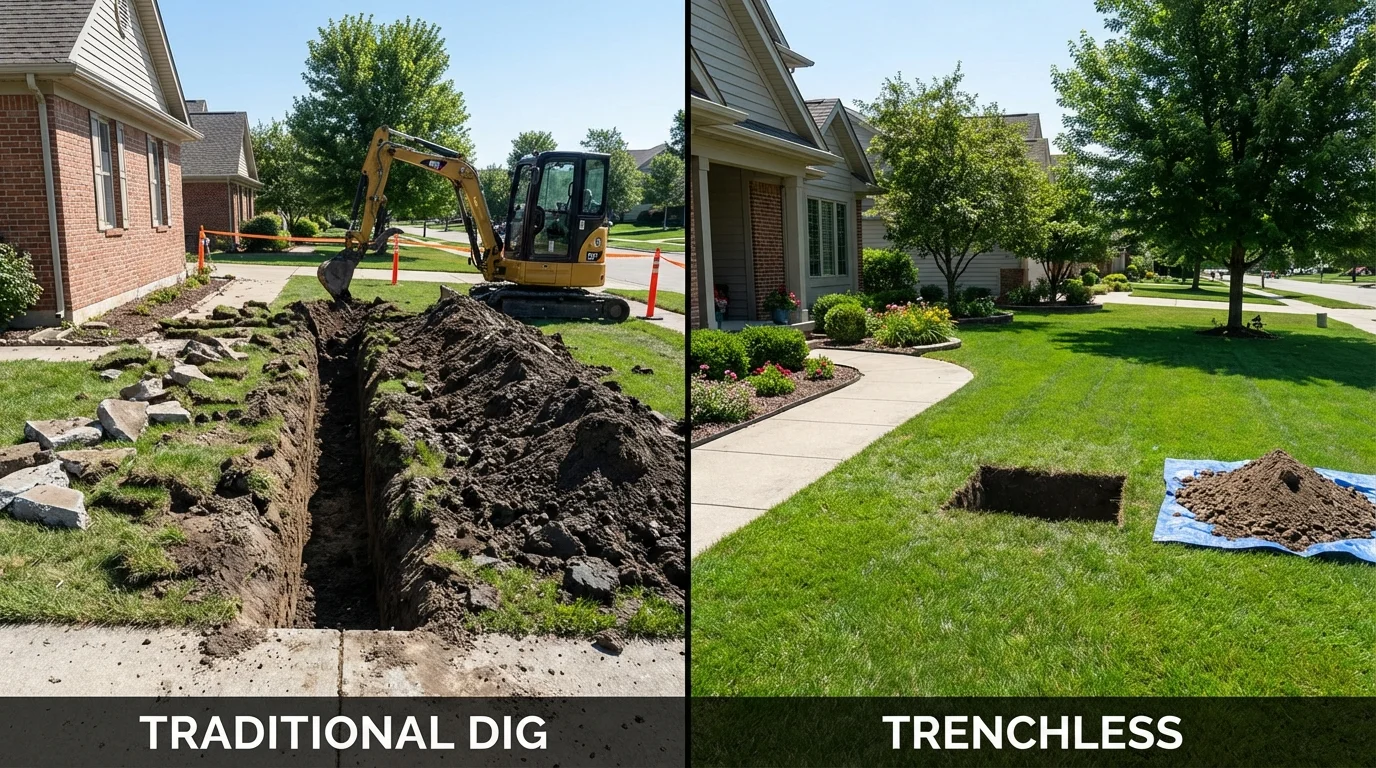 Trenchless sewer repair with minimal yard damage versus traditional excavation in Elmont, NY